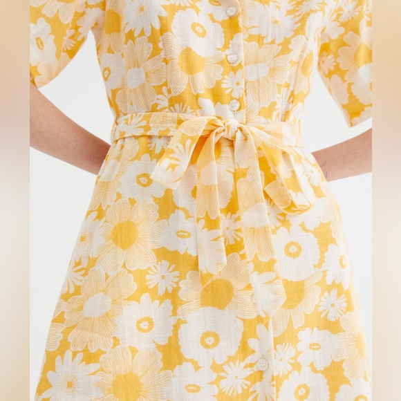 Compania Fantastica Yellow Floral Button Midi Shirt Belted Dress XS NWT - Picture 3 of 10